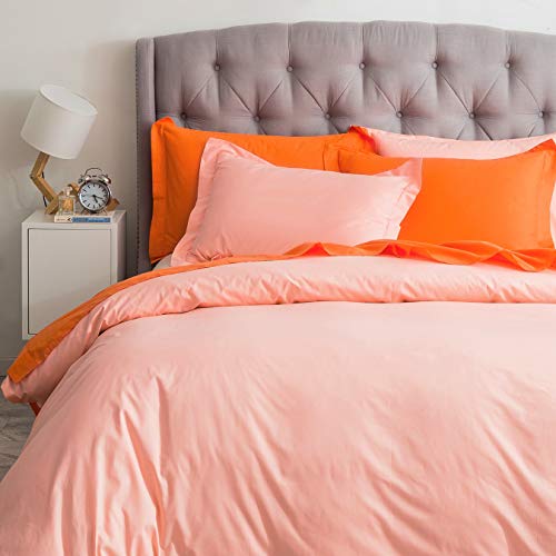 SUSYBAO 100% Cotton Duvet Cover Twin 2 Pcs Set 1 Princess Single Pink Duvet Cover with Zipper Ties 1 Pillow Sham Solid Color Peach Pink Bedding Set Soft Breathable SUSYBAO