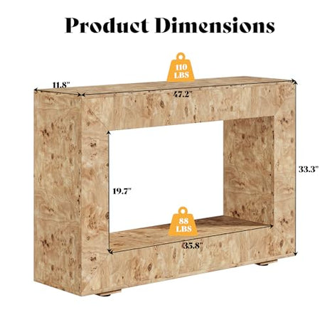 AMERLIFE 47.2" Burl Wood Console Table, Narrow Entryway Table with Storage, Modern Luxury Sofa Table for Living Room, Entrance, Hallway, Foyer & Office, Natural AMERLIFE