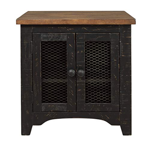 Signature Design by Ashley Valebeck Farmhouse Rectangular End Table with Storage, Distressed Brown & Black Finish - WoodArtSupply