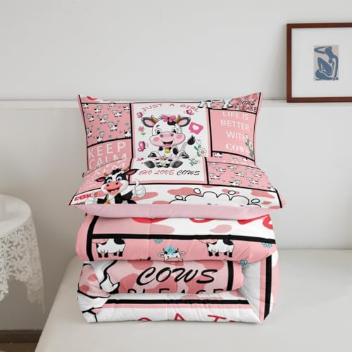 Feelyou Cow Bedding Set for Girls Boys Pink Milk Cow Comforter Set Cute Animal Comforter Room Decor Farmhouse Duvet Set Queen Size Quilt Boys Feelyou