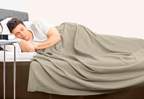 Utopia Bedding Khaki 100% Cotton Blanket [King Size - 90x108 Inch] 350GSM Lightweight, Soft and Breathable Thermal Blanket for All Seasons Utopia Bedding