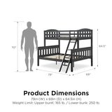 DHP Airlie Convertible Wood Bunk Bed Twin Over Full Size, Stackable and Detachable Bed Frames for Kids, Teens, Angled Ladder, High Guardrail, Wood Slats, No Boxspring Required, Grey DHP