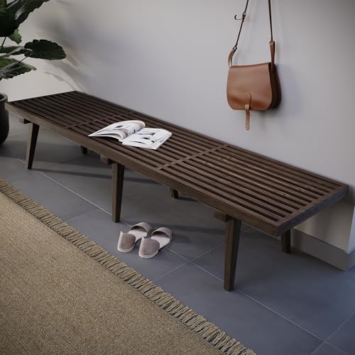 LeisureMod 72” Wide Platform Bench with Rectangular Rubberwood Frame and Beech Wood Legs Slatted Design for Modern Home, Bedroom, Living Room, Hallway Inwood Collection (Dark Walnut, 6 Feet) LeisureMod