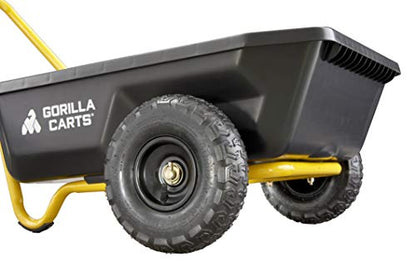 Gorilla Carts GCR-4 Poly Dump Cart, 2-Wheel Garden Wagon with Foldable Handle, 4 cu ft, 300 lb. Capacity, Black/Yellow