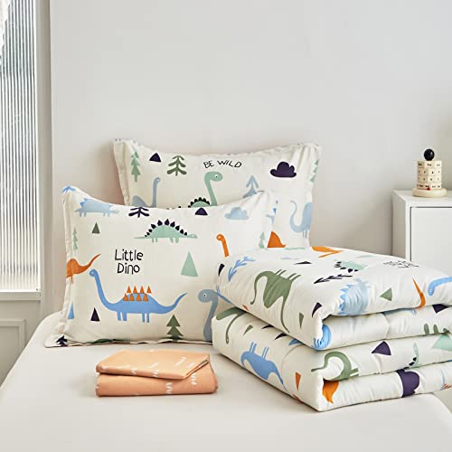 Joyreap Bed in a Bag Cotton, Dinosaur Reversible Design, Twin Size 6-Piece Cotton Bedding Comforter Set for Kids Boys n Girls- 1 Comforter, 2 Pillow Shams, 1 Flat Sheet, 1 Fitted Sheet, 1 Pillowcase Joyreap