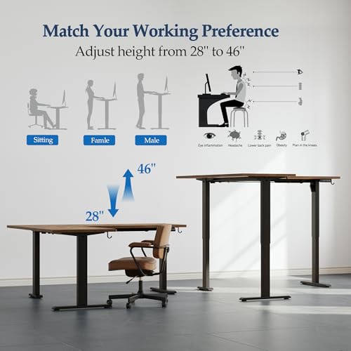 Klicelor L Shaped Standing Desk 63 x 55 Inch, Electric Height Adjustable Corner Desk for Home Office Workstation, Ergonomic Sit Stand Computer Table with Memory Controller, Rustic Brown Klicelor