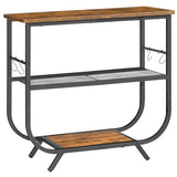 HOOBRO 3 Tier Small Console Table, 31.5" Entryway Table with Storage Shelf, Narrow Sofa Table, Behind Couch Table, Hallway Table with S-Hooks, for Living Room, Rustic Brown and Black BF63XG01 HOOBRO