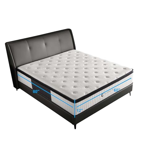 KOANTTI Queen Mattress,12 Inch Queen Size Mattresses Memory Foam Hybrid White Mattress in a Box,with Provide Support and Improve Sleep Mattresses,Medium Firm,CertiPUR-US.