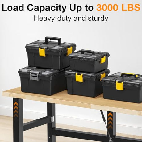 MUWOOD 72” Folding Workbench, 3000 LBS Capacity Heavy Duty Workbench, Height Adjustable Foldable Work Table, Rubberwood Collapsible Desk for Workshop, Garage, Office, Home MUWOOD