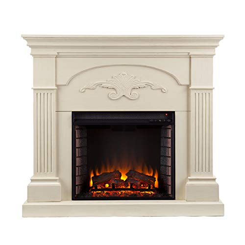 SEI Furniture Sicilian Harvest Traditional Style Electric 44" Mantel Fireplace, Radiant Heat Space Heater w/LED Flames Remote Controlled Features, Ivory SEI Furniture