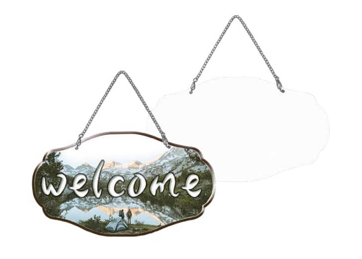 Sublimation Door Hanger Blanks 4 Pack Thick Door Welcome Board Sign and Wall Window Garden Hanging Ornaments Double Sides with Chain Personalized MDF Decoration Supplies