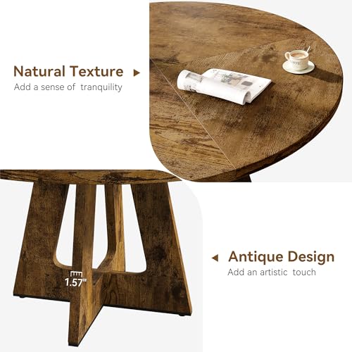 IDEALHOUSE 47" Round Dining Table Set for 4 to 6, Farmhouse Kitchen Table with Wooden Top and Pedestal Base, Circle Dinner Table for Dining Room, Kitchen Room - Rustic (No Chairs) IDEALHOUSE