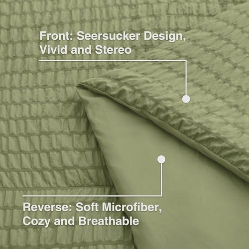 Love's cabin Seersucker Sage Green Twin Comforter Set, 5-Piece All Season Lightweight Bed in a Bag Bedding Set with Comforter, Flat Sheet, Fitted Sheet, Pillowcase and Sham Love's cabin