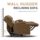 DRMBOOK Power Loveseat Recliner Sofa, Faux Leather Wall Hugger Reclining Couch with Console, Electric Double Reclinable Movie Seating 2 Person Recliner with LED/USB/Type C/Bluetooth Speakers, Khaki
