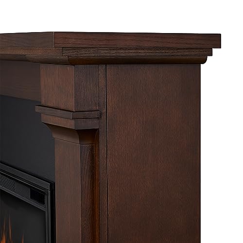 Real Flame Callaway 63" Grand Electric Fireplace with Mantel in Chestnut Oak, Free-Standing Oversized Indoor Electric Fireplace with Mantel, Adjustable Thermostat, Automatic Safety Shut-Off. Real Flame