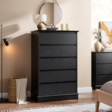 GarveeHome 5 Drawer Dressers for Bedroom, Chest of Drawers with Deep Drawers, Large Double Dresser for Closet with Wide Top, Tall Wooden Dresser for Living Room, Hallway, Kids Room, Black GarveeHome