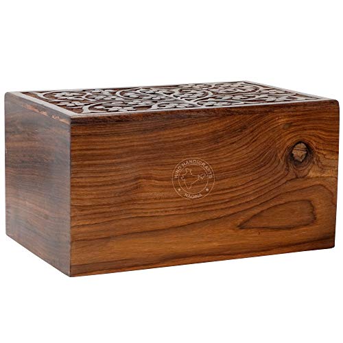 HIND HANDICRAFTS Rosewood Top Engraved Wooden Cremation Urns for Human Ashes Adult - Handcrafted Funeral Memorial Ashes Urn - Large Columbarium Urn Hind Handicrafts