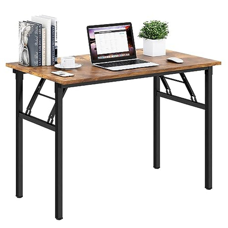 Need Folding Desk for Home Office 39-3/8 inch Length Modern Folding Table Computer Desk No Install Needed Rustic Brown Desktop Black Frame AC5FB(100 * 60) Need