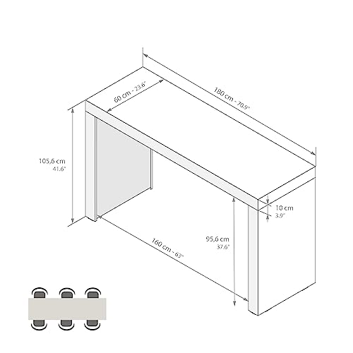 Mobili Fiver Evolution High Bar Table - Ashwood White for 6 People, Modern Kitchen Island - WoodArtSupply