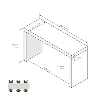 Mobili Fiver Evolution High Bar Table - Ashwood White for 6 People, Modern Kitchen Island - WoodArtSupply