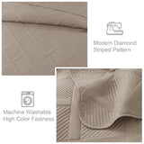 Exclusivo Mezcla Full Queen Size Quilt Set with Modern Striped Pattern, 3 Pieces Summer Lightweight Taupe Quilts Bedding Set, Soft Bedspreads Coverlets for All Seasons Exclusivo Mezcla