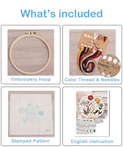 ELTONGUU Embroidery Kit for Beginners Adult, Flower Pattern Embroidery Kit for Beginners Include Embroidery Cloth Hoops Threads, Cross Stitch Kits for Craft Lover Hand Stitch