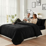 Easthome Queen Comforter Set 7 Piece - Black Soft Bed in a Bag Queen Size Comforter Sets, Cozy Luxury Bedding Sets with Down Alternative Comforter, Flat Sheet, Fitted Sheet, 2 Pillowcases & 2 Shams Easthome