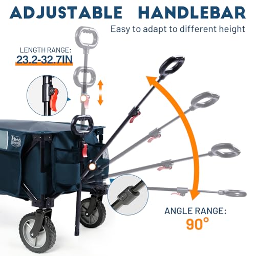 TIMBER RIDGE Collapsible Outdoor Folding Wagon Cart Heavy Duty Camping Patio Shopping Garden Cart with Side Bag Cup Holder, Blue TIMBER RIDGE