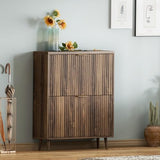 QIVOMIX Shoe Cabinet Storage,Modern Freestanding Organizer with 2 Flip Drawers,Narrow Shoe Rack Cabinet for Entryway,Walnut QIVOMIX