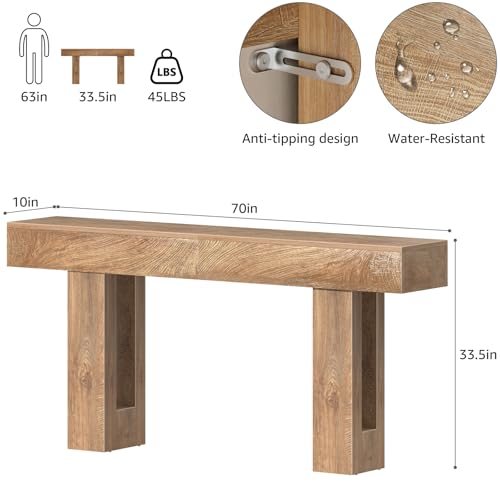 IGERI 70 inch Long Console Table for Entryway - Wood Farmhouse Sofa Tables Behind Couch for Living Room Rustic 10 inch Deep Hallway Entry Way Table Home Decor IGERI