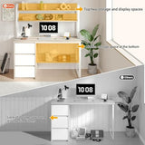 MaverickFurni 60 Inch Desk with Drawers, Computer Desk with Hutch for Bedroom, Study Writing Desk with Shelves for Small Spaces, Adjustable Feet (White and Walnut) MaverickFurni
