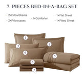 Monbix Queen Comforter Set - 7 Pieces Raw Umber Bed in a Bag Queen Bedding Sets with Comforters, All Seasons Comforter Bed Set with Sheets, Pillowcases & Shams Monbix