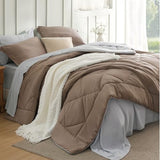 Bedsure Queen Comforter Set - 7 Pieces Reversible Brown Bedding, Queen Size Bed Set for All Seasons, Bed in a Bag with Down Alternative Comforter, Sheets, Pillowcases & Shams Bedsure