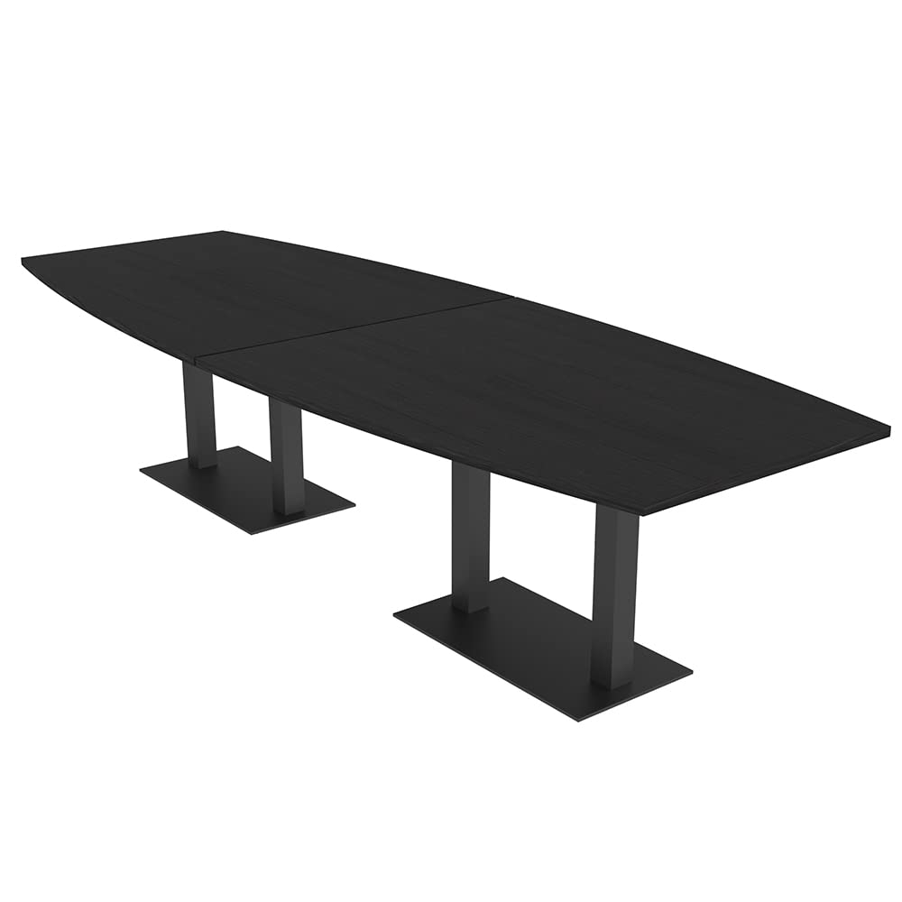 SKUTCHI DESIGNS INC. 12 Person Conference Table with Matte Black Bases | Modular Boat Shaped Table | Harmony Series | 12 Ft | Black Cypress - WoodArtSupply