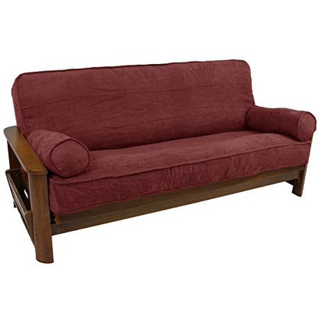 Blazing Needles Solid Microsuede Double Corded 8" to 9" Futon Cover Set with 2 Bolster Pillows (Set of 3), Full, Red Wine Blazing Needles