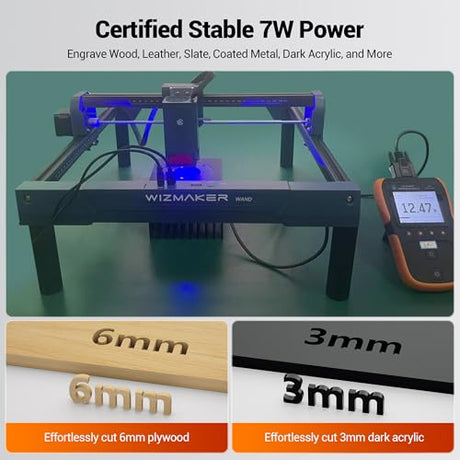 Wizmaker Wand Laser Engraver, 7W Output Power Engraver, 300x300mm Processing Area, 10000 mm/min Processing Speed, Suitable for Processing Wood, Leather, Coated Metal, Acrylic WIZMAKER