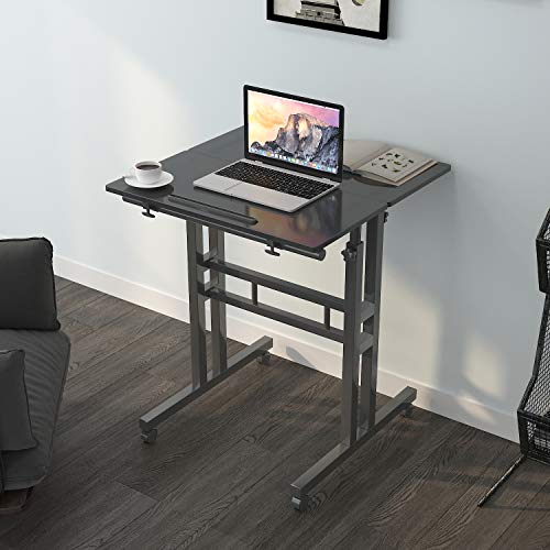 DlandHome Mobile Standing Desk Stand Up Desk Rolling Desk, Stand Sit Desk Mobile Computer Desk Adjustable Standing Desk 23.6inches Table Workstation Mobile Desk Cart Tray Black DlandHome