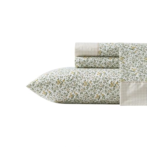 Laura Ashley - King Sheet Set, Breathable Percale Cotton Bedding with Deep Pockets, Chic Home Decor, Oeko-Tex Certified (Tierney Green, King) Laura Ashley