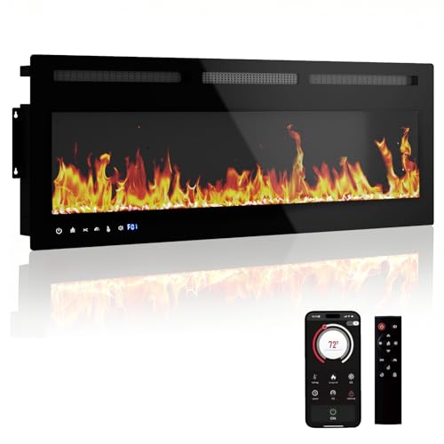 50" Smart Electric Fireplace Wall Mount, 1500w Heater with Remote Control & Timer, 12 Color LED Flame Effect, Touch Screen, for Living Room Bedroom Indoor Use PeacefulHues