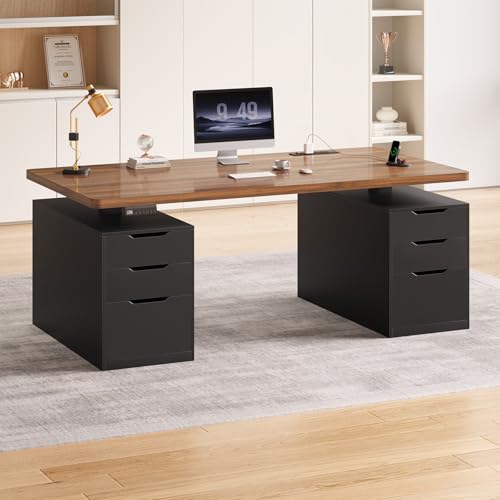 SEDETA Electric Standing Desk with 6 Drawers, 55" Adjustable Stand up Desk with Storage, Computer Desks with Power Outlets for Home Office, Black SEDETA