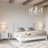 Bme Ethan Solid Wood King Bed Frame with Diamond Headboard - Rustic & Mid-Century Modern - Acacia Wood Platform Bed - Compatible with All Mattresses - No Box Spring Needed - Rustic White Bme