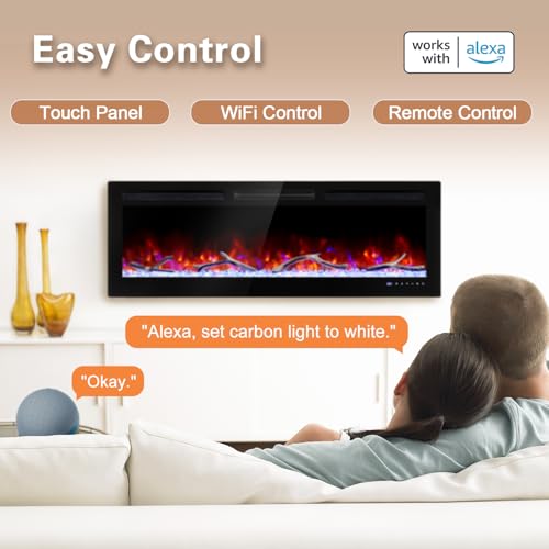Cheerway 42’’ Smart WiFi Electric Fireplace Heater, Wall Mounted & Recessed Electric Fireplace Insert w/Timer, Child Lock, Crackling Sound, App & Remote Control, Adjustable Flame,1500W Cheerway