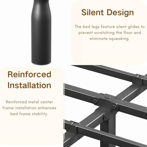COMASACH Heavy Duty Full Size Bed Frame with Storage & Mattress Stopper, Platform Metal Bed Frame - No Box Spring Needed, Easy Assembly, Noise Free & Anti-Slip, Black COMASACH