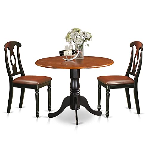 East West Furniture Dublin 3 Piece Modern Set Contains a Round Wooden Table with Dropleaf and 2 Faux Leather Kitchen Dining Chairs, 42x42 Inch, Black & Cherry East West Furniture