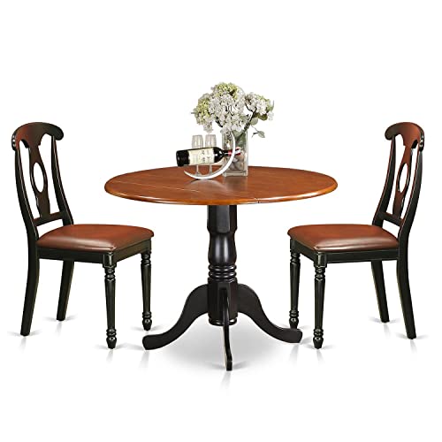 East West Furniture Dublin 3 Piece Modern Set Contains a Round Wooden Table with Dropleaf and 2 Faux Leather Kitchen Dining Chairs, 42x42 Inch, Black & Cherry - WoodArtSupply