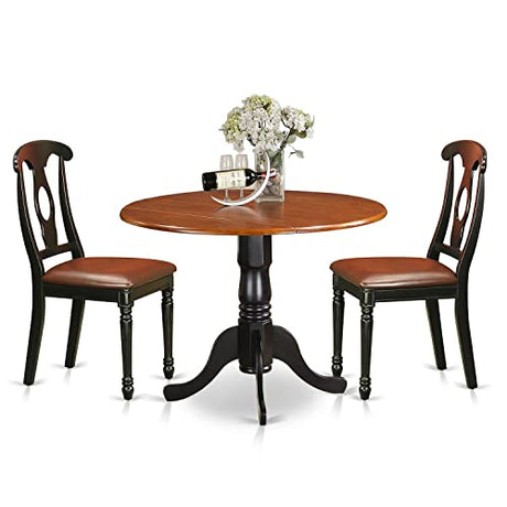 East West Furniture Dublin 3 Piece Modern Set Contains a Round Wooden Table with Dropleaf and 2 Faux Leather Kitchen Dining Chairs, 42x42 Inch, Black & Cherry East West Furniture