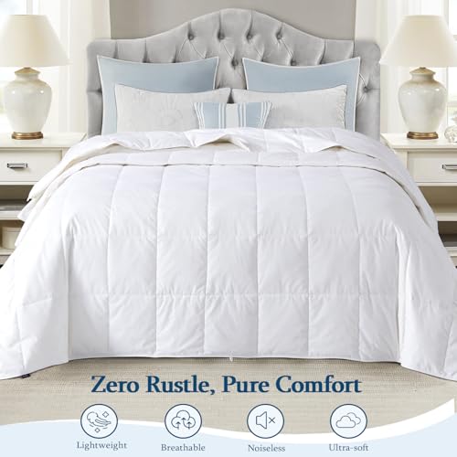 Globon Down Blanket Twin Size, Extra Lightweight Summer Comforter/Duvet Insert for Hot Sleepers, Noiseless & Extra Soft, 7.7 Ounce Fill Weight, White Globon