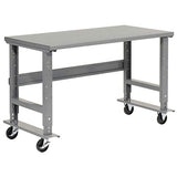 Global Industrial Mobile Adjustable Height C-Channel Leg Workbench, 48"W x 30"D, 1-3/4" Steel Top with Square Edge, 2000 Lbs. Capacity, Gray, Industrial Workbench Global Industrial