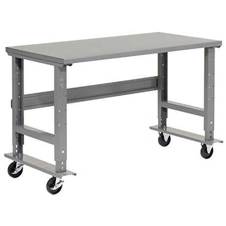 Global Industrial Mobile Adjustable Height C-Channel Leg Workbench, 48"W x 30"D, 1-3/4" Steel Top with Square Edge, 2000 Lbs. Capacity, Gray, Industrial Workbench Global Industrial