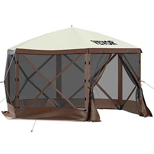 VEVOR Gazebo Screen Tent, 10 x 10 ft, 6 Sided Pop-up Camping Canopy Shelter Tent with Mesh Windows, Portable Carry Bag, Ground Stakes, Large Shade Tents for Outdoor Camping, Lawn and Backyard VEVOR